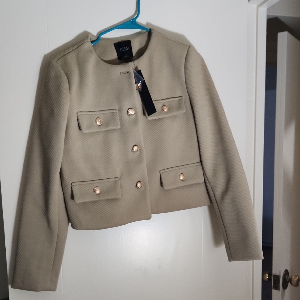 Studio Tan Blazer with Gold Accents